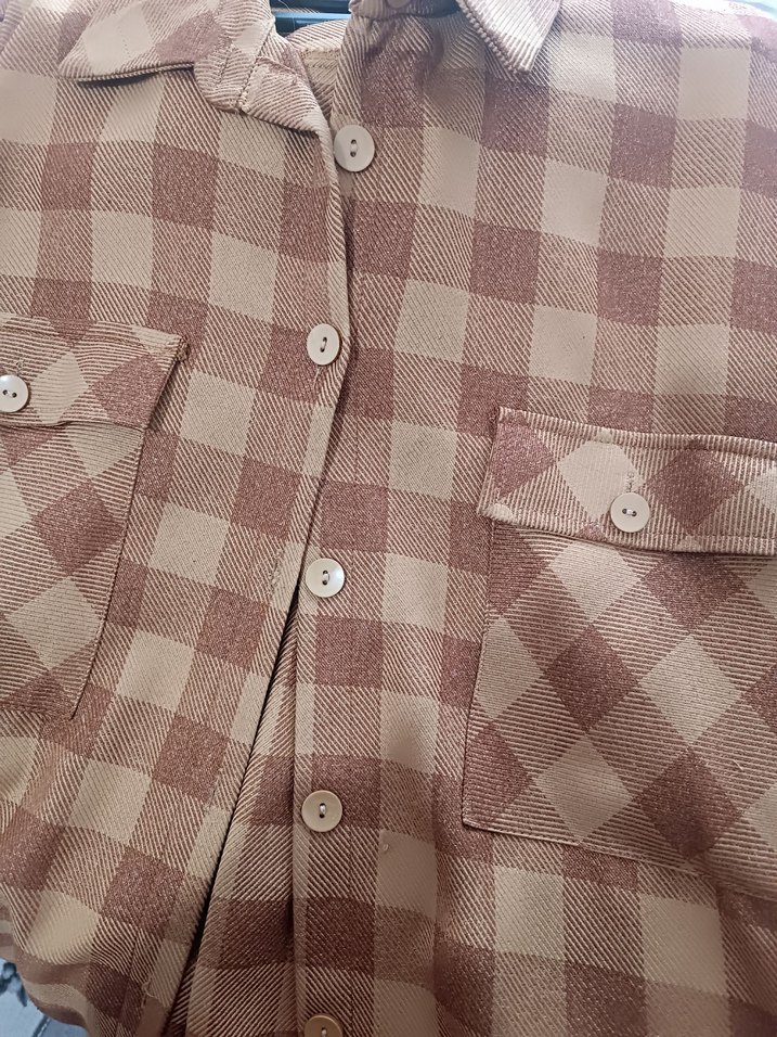 Düğmeli Kahverengi Uzun Kollu Kadın ve erkek Gömlek - Görsel 5