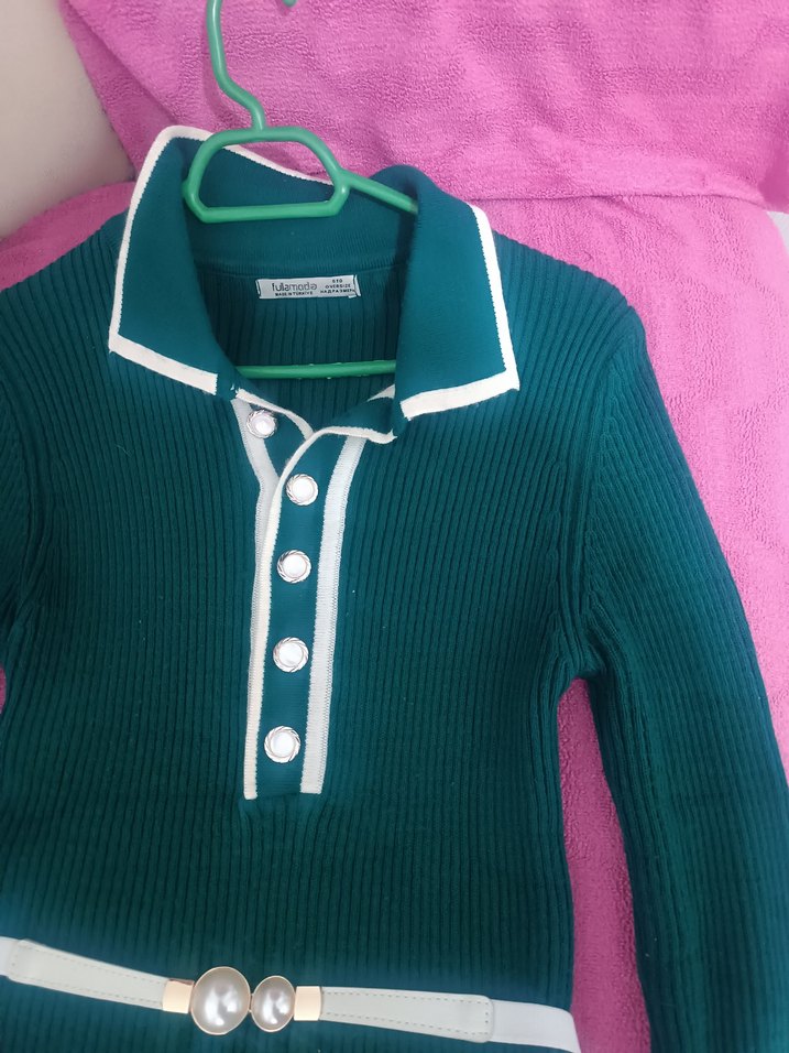 Yeşil Bohem Vintage Uzun Triko Elbise - Görsel 3