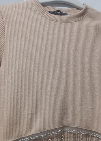 Bej Kısa Triko Kadın Kazak esnektir - Görsel 5