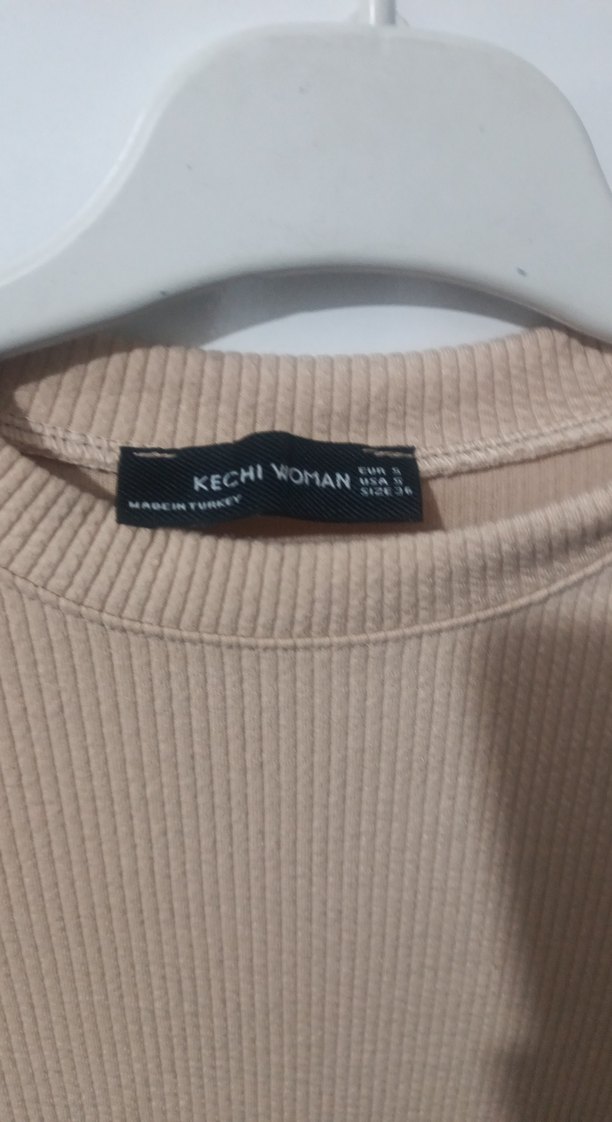 Bej Kısa Triko Kadın Kazak esnektir - Görsel 4