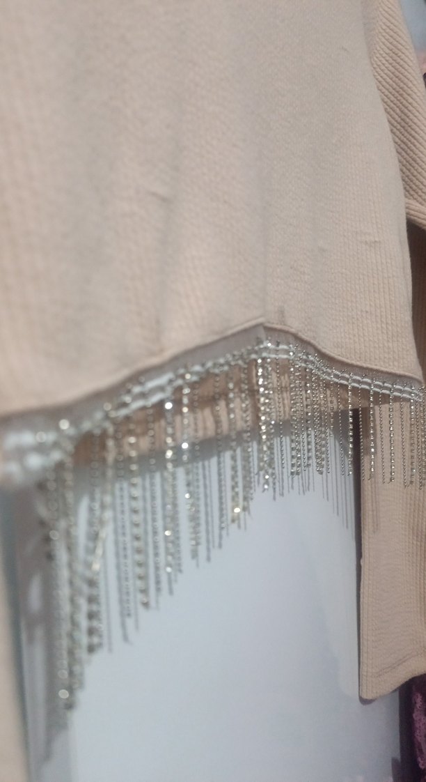 Bej Kısa Triko Kadın Kazak esnektir - Görsel 2