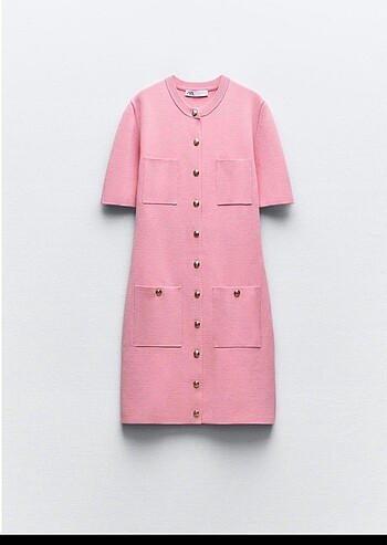 Zara pembe dore düğmeli elbise