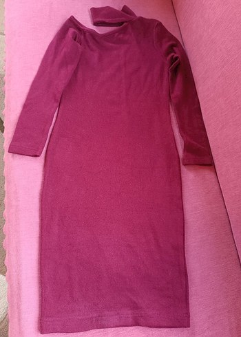 Bordo Yüksek Yakalı Kadın Triko Elbise - Görsel 10