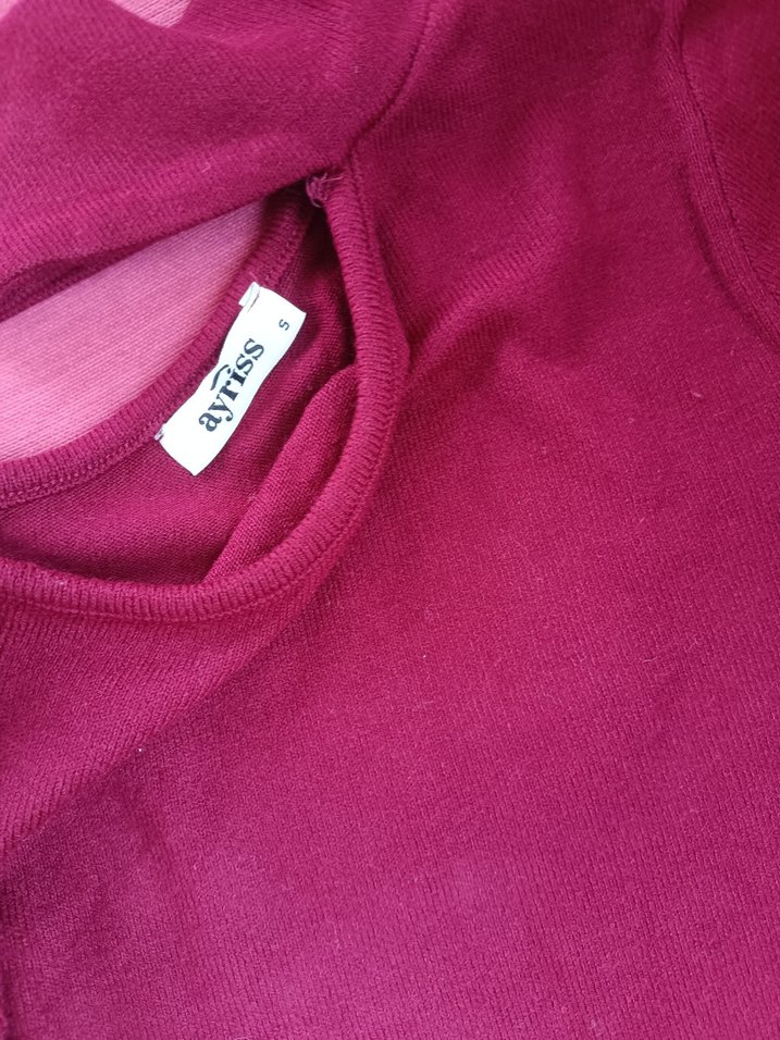 Bordo Yüksek Yakalı Kadın Triko Elbise - Görsel 5