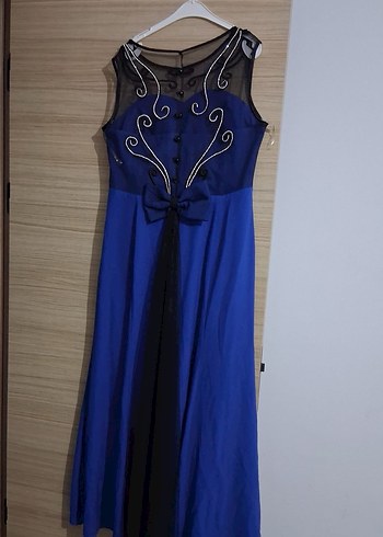 Nakışlı Lacivert Uzun Abiye Elbise - Görsel 2