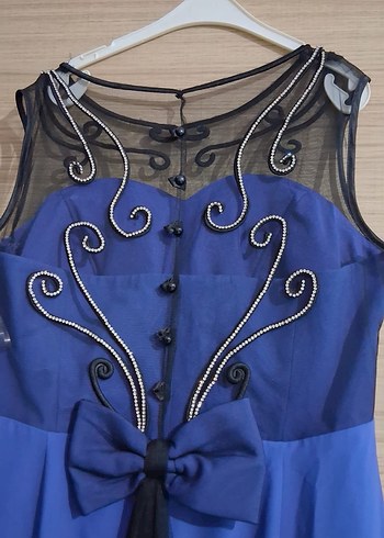 Nakışlı Lacivert Uzun Abiye Elbise - Görsel 5