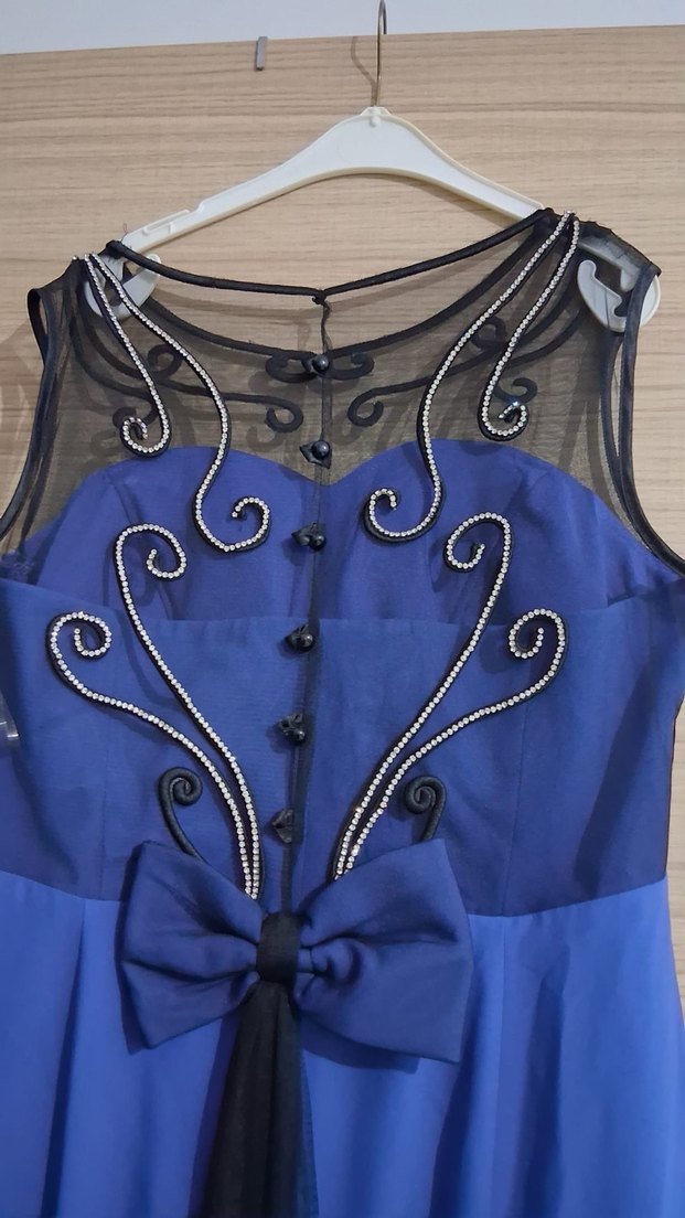 Nakışlı Lacivert Uzun Abiye Elbise - Görsel 5