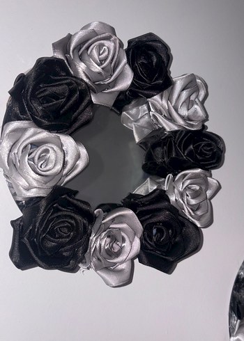 Gri Siyah Saten Çiçekli Fiyonk Saç Aksesuarı - Görsel 2