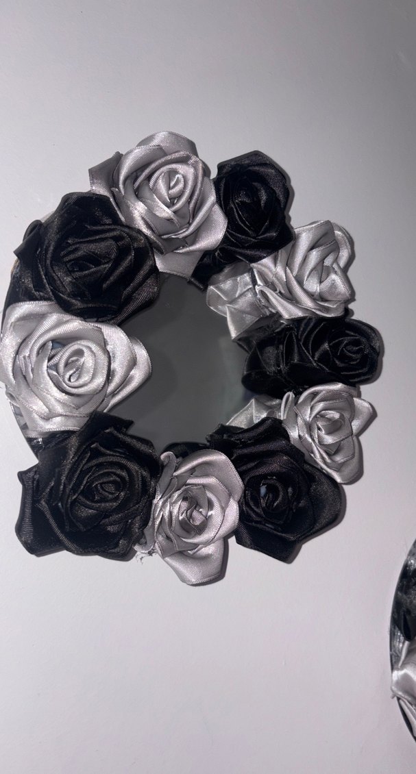 Gri Siyah Saten Çiçekli Fiyonk Saç Aksesuarı - Görsel 2