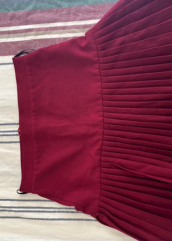 Bordo Pilili Midi Kadın Etek