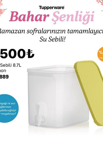 Tupperware 8.7L Su Sebili Sarı