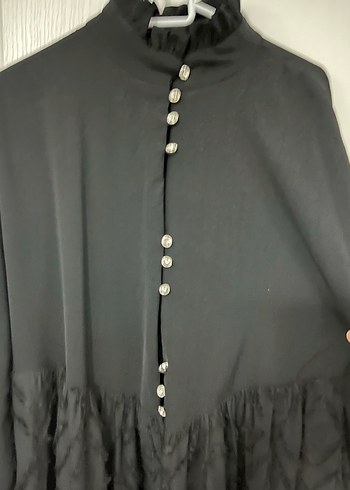 Diğer Siyah Uzun Kollu Fırfırlı Gotik Elbise