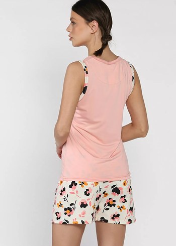 diğer Beden Somon rengi Baskılı Kolsuz Mini Kadın Pijama Takımı