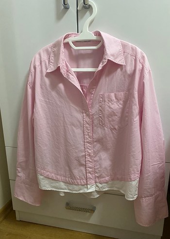 Pembe Keten Uzun Kollu Gömlek