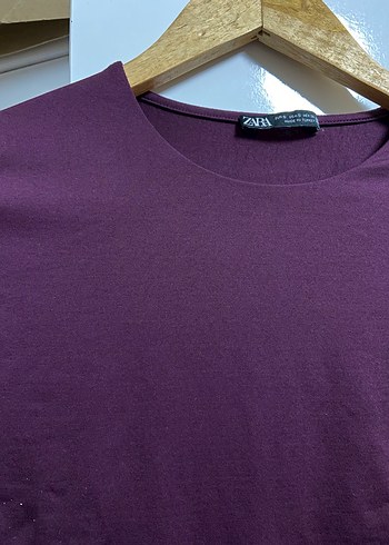 Mor Uzun Kollu Dar Kesim Kadın Tişört - Görsel 2