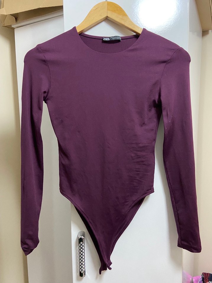 Mor Uzun Kollu Dar Kesim Kadın Tişört - Görsel 3