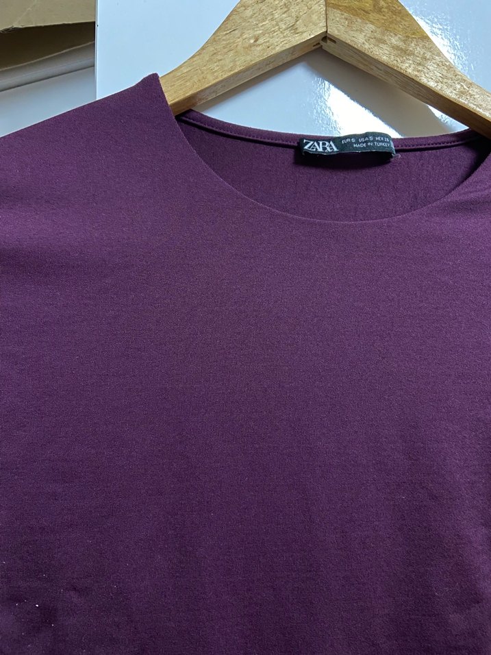 Mor Uzun Kollu Dar Kesim Kadın Tişört - Görsel 2