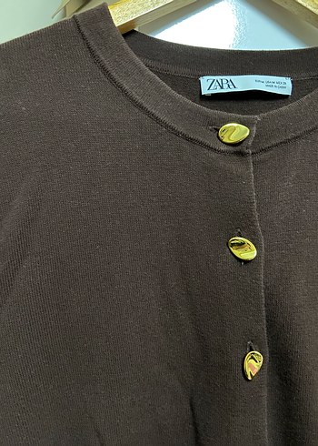 Düğmeli Kahverengi Kadın Hırka - Görsel 2