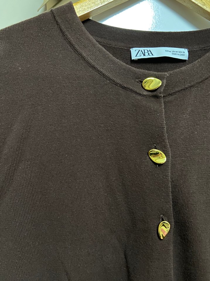 Düğmeli Kahverengi Kadın Hırka - Görsel 2