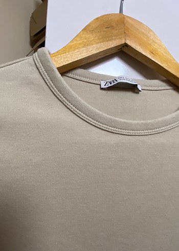 Bej Kız Uzun Kollu Pamuklu Basic Tişört - Görsel 2