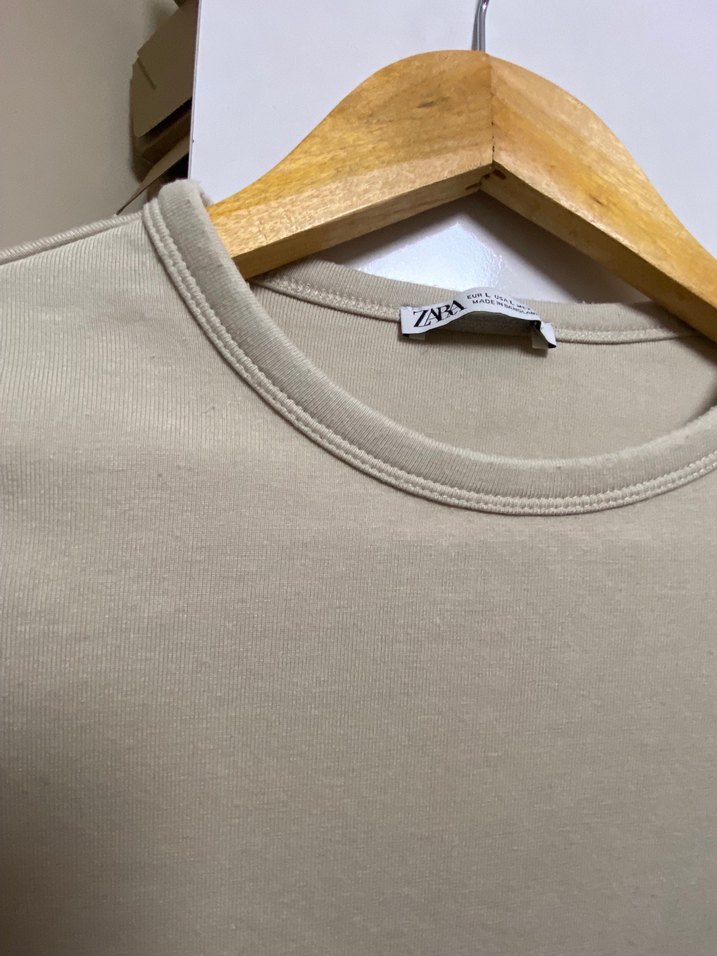 Bej Kız Uzun Kollu Pamuklu Basic Tişört - Görsel 2