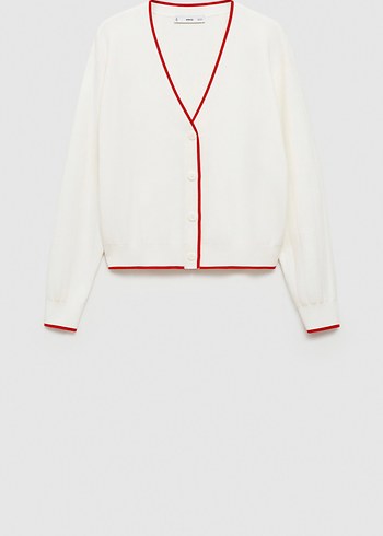 Düğmeli Beyaz Pamuklu V Yaka Hırka - Görsel 6