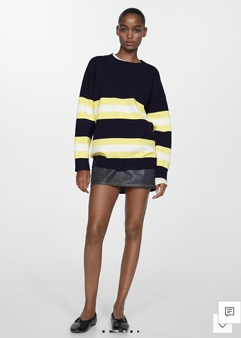 Sarı Çizgili Boğazlı Kadın Kazak - Görsel 6