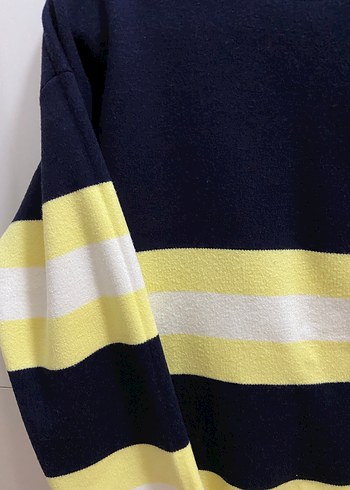 Sarı Çizgili Boğazlı Kadın Kazak - Görsel 4