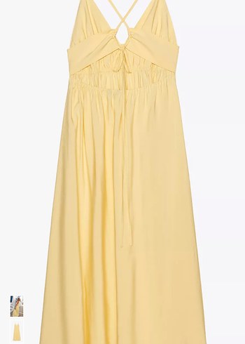 Sarı V Yakalı Uzun Keten Elbise - Görsel 3