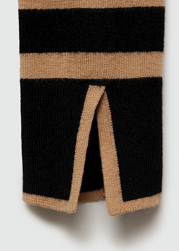 Düğmeli Çizgili Bej Siyah Kadın triko Hırka - Görsel 6