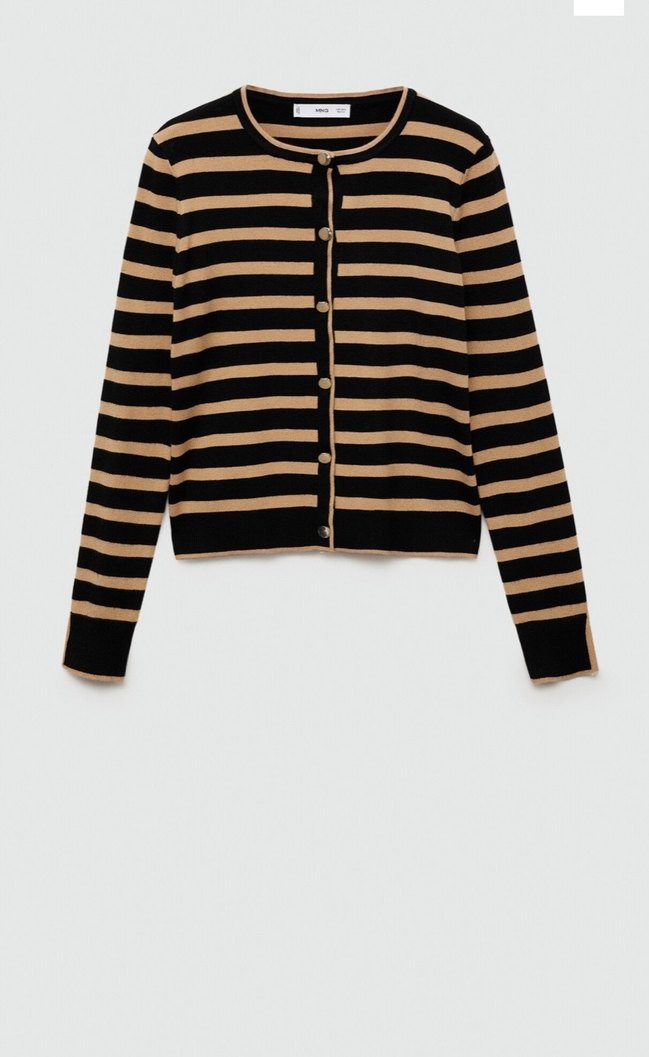 Düğmeli Çizgili Bej Siyah Kadın triko Hırka - Görsel 3