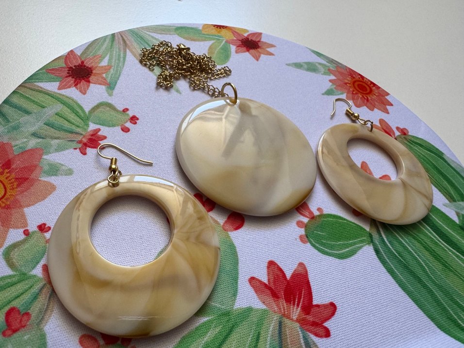 Mermer Desenli Küpe-Kolye Seti - Görsel 3