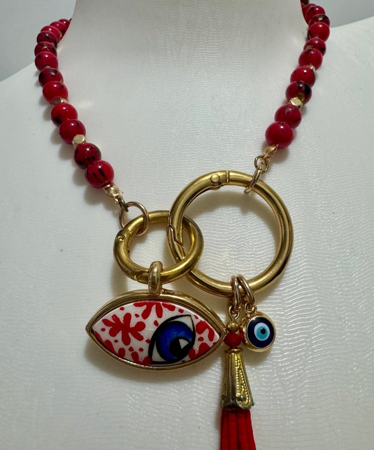 Kırmızı Boncuklu Bohem Kısa Kolye - Görsel 2