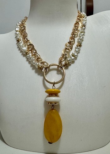 Sarı Boncuklu Bohem Midi Kolye - Görsel 5