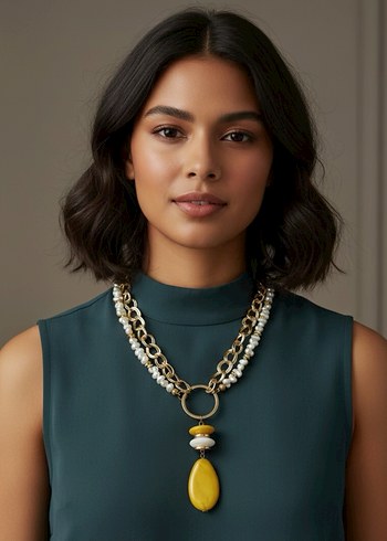 Sarı Boncuklu Bohem Midi Kolye - Görsel 2