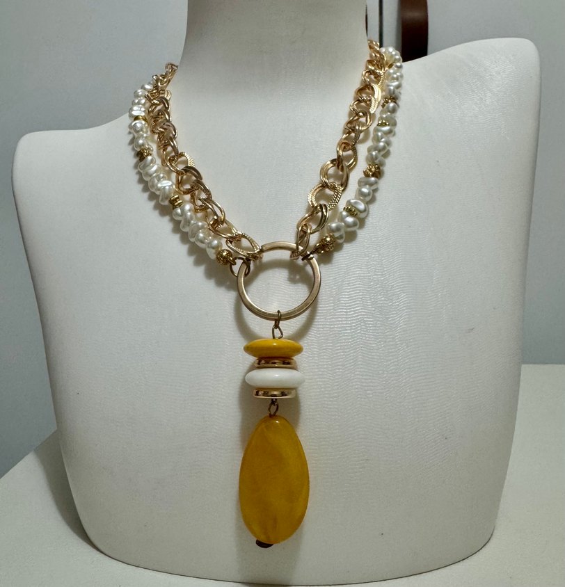 Sarı Boncuklu Bohem Midi Kolye - Görsel 5