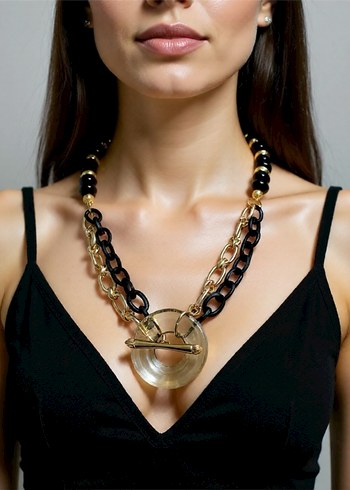 Etnik Desenli Siyah Boncuklu Kısa Kolye - Görsel 3