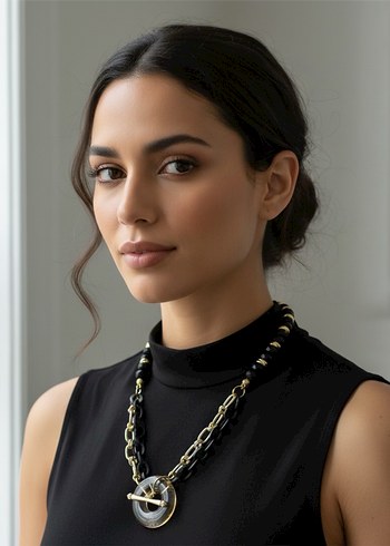 Etnik Desenli Siyah Boncuklu Kısa Kolye - Görsel 2