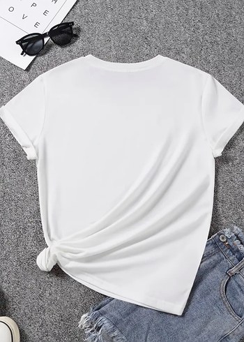 Beyaz Baskılı Kadın Tişört Mini Kesim - Görsel 3