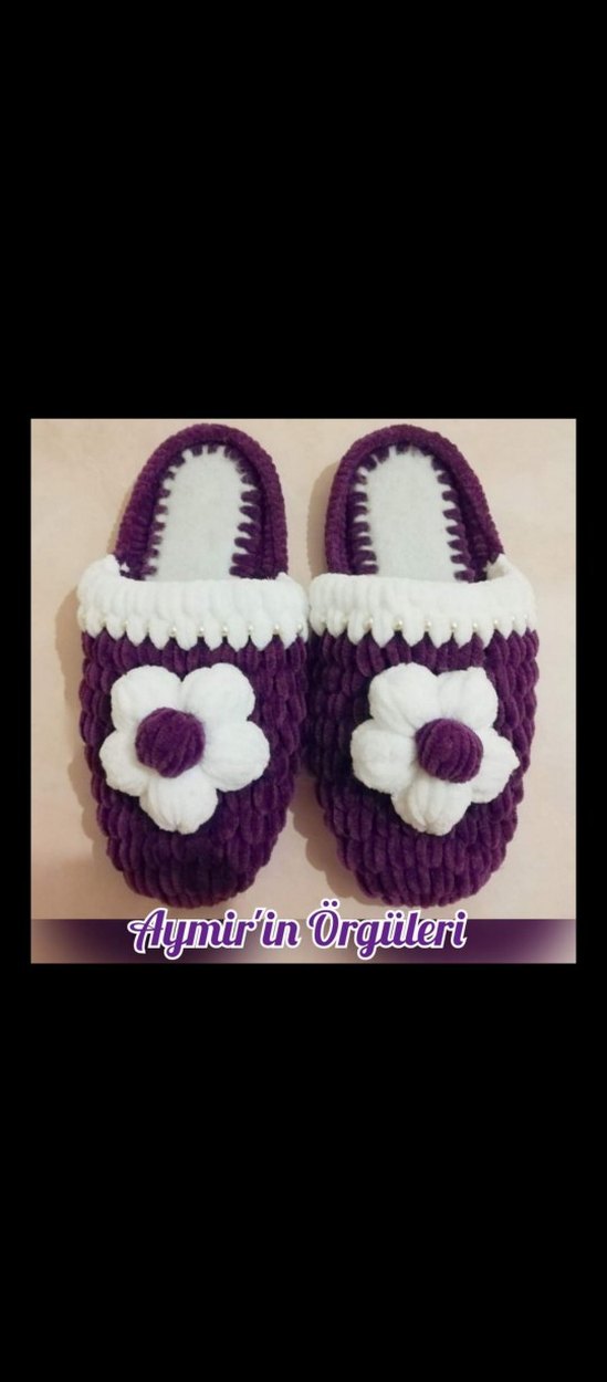 Çiçekli Örgü Kadın Ev Terliği - Görsel 2