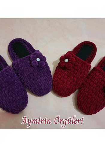 Örgü Kadın Ev Terlikleri - Düz Taban, Çok Renkli - Görsel 10