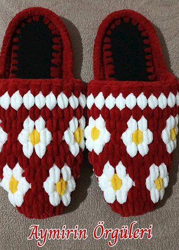 Örgü Kadın Ev Terlikleri - Düz Taban, Çok Renkli - Görsel 9