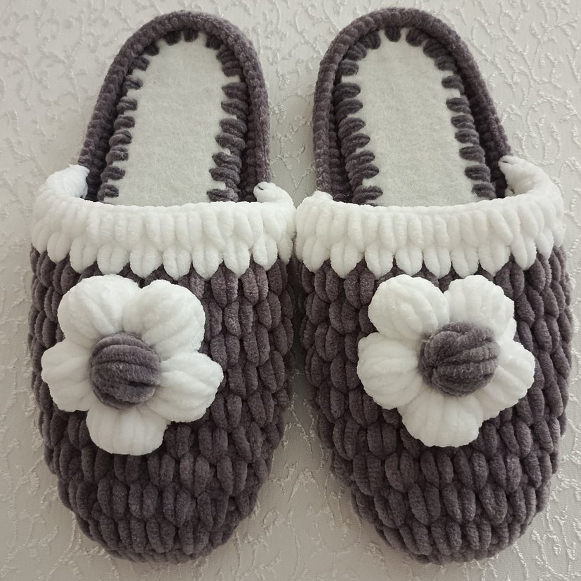 Örgü Kadın Ev Terlikleri - Düz Taban, Çok Renkli - Görsel 4