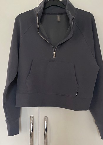 Gri Yarım Fermuarlı Kadın Sweatshirt
