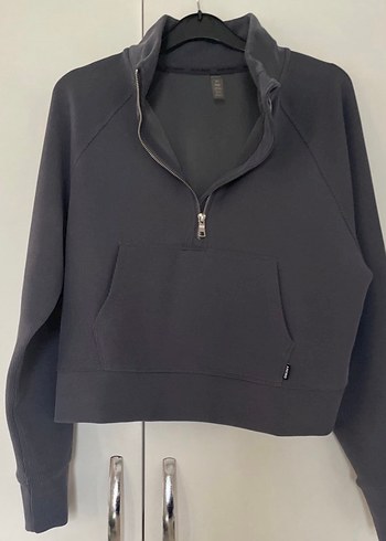 Kadın Gri Yarım Fermuarlı Sweatshirt