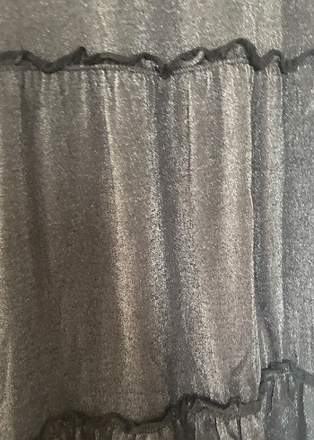 Uzun Siyah Keten Fırfırlı Elbise - Görsel 5