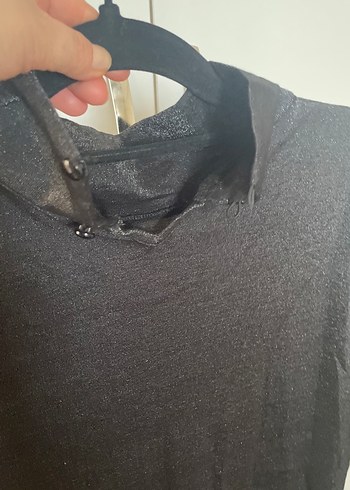 Uzun Siyah Keten Fırfırlı Elbise - Görsel 9