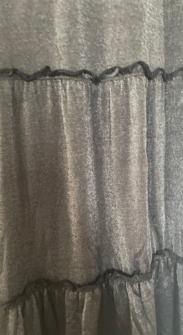 Uzun Siyah Keten Fırfırlı Elbise - Görsel 5