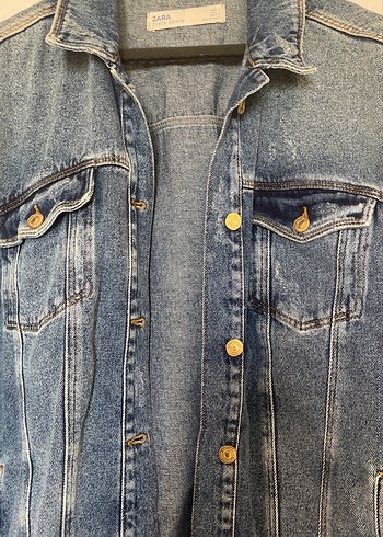 l Beden Gri Mavi Kadın Denim Ceket Düğmeli