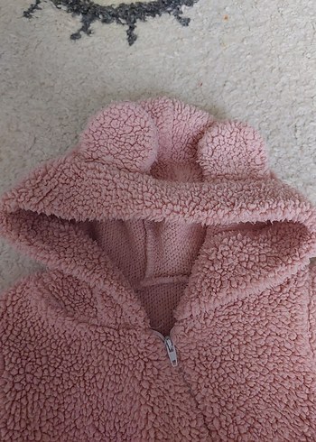 Pembe Peluş Bebek Tulumu Kulaklı Kapüşonlu - Görsel 2